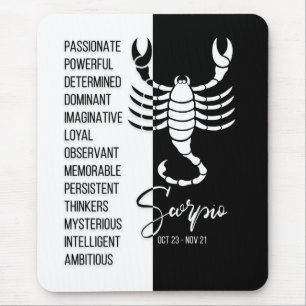 Scorpio Zodiac Sign Mousepad, Black & White Mousepad