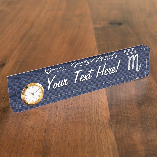 Scorpio Zodiac Sign navy blaue Kohlefaser Dekorati Namensplakette (Seite)