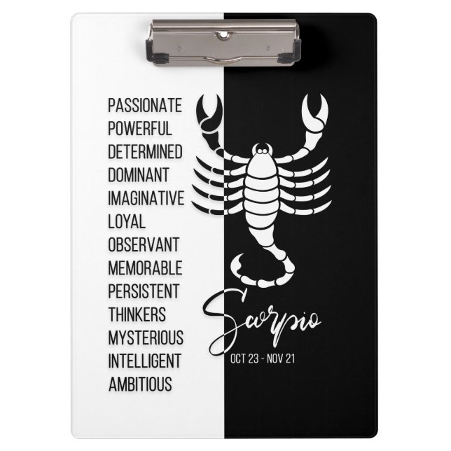 Scorpio Zodiac Signature Black & White Clipboard Klemmbrett (Vorderseite)