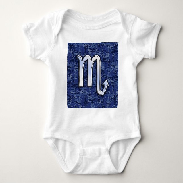 Scorpio Zodiac-Symbol auf Navy Blue-Camouflage Baby Strampler (Vorderseite)