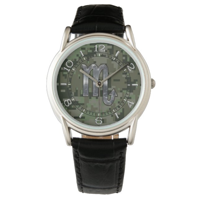 Scorpio Zodiac Symbol Woodland Digital Camouflage  Armbanduhr (Vorderseite)