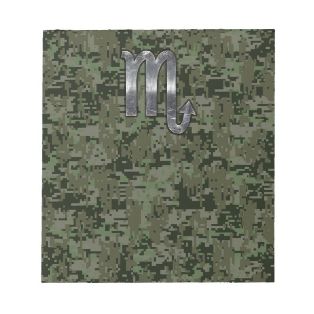 Scorpio Zodiac Symbol Woodland Digitale Camouflage Notizblock (Vorderseite)