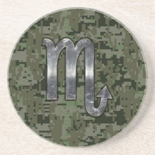 Scorpio Zodiac Symbol Woodland Digitale Camouflage Sandstein Untersetzer