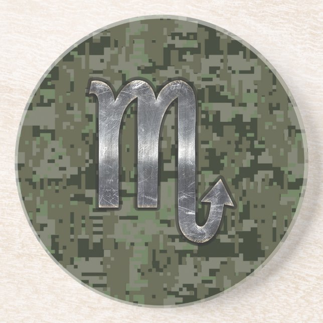 Scorpio Zodiac Symbol Woodland Digitale Camouflage Sandstein Untersetzer (Vorne)