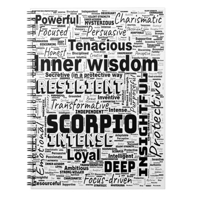 Scorpio Zodiac Word Cloud Inspiration Notebook Notizblock (Vorderseite)