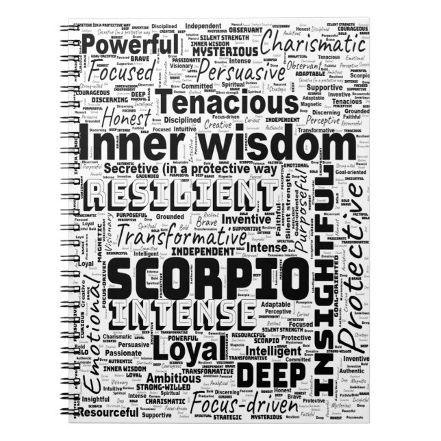 Scorpio Zodiac Word Cloud Inspiration Notizblock (Vorderseite)