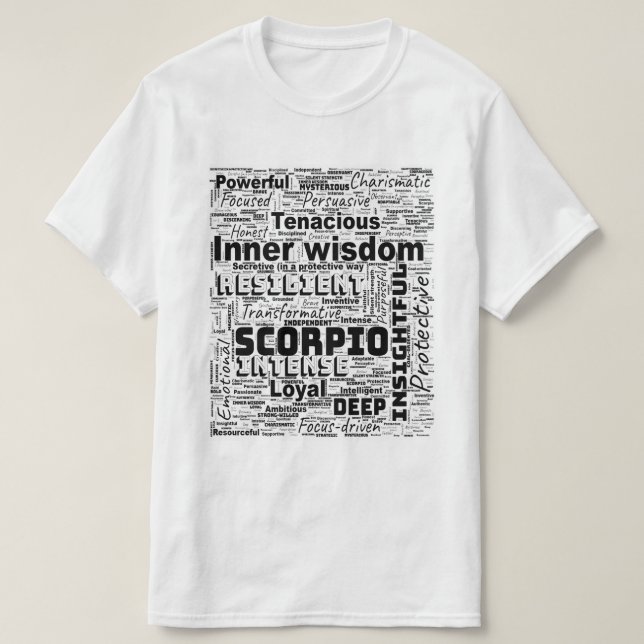 Scorpio Zodiac Word Cloud Inspiration T-Shirt (Design vorne)