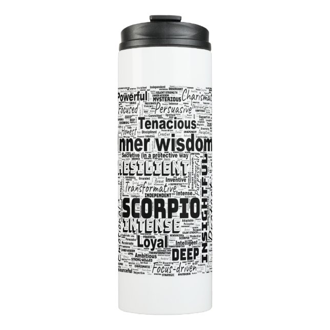 Scorpio Zodiac Word Cloud Inspiration Thermosbecher (Vorderseite)