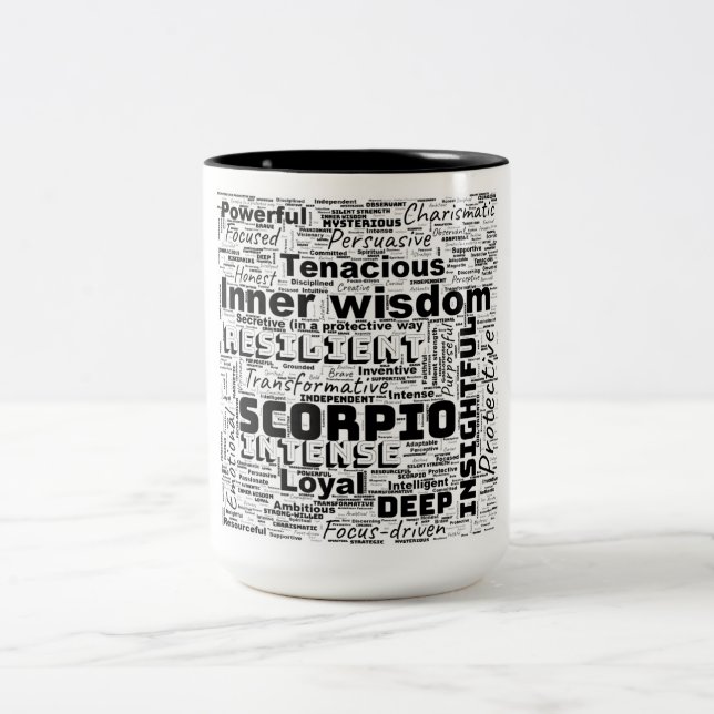 Scorpio Zodiac Word Cloud Inspiration Zweifarbige Tasse (Mittel)