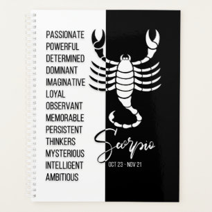 Scorpio Zodiac Zeichen, Schwarz & Weiß Planer