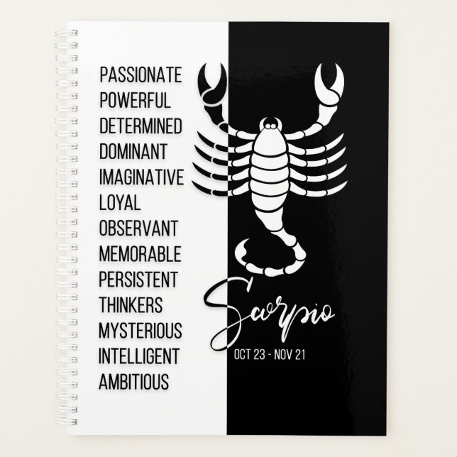 Scorpio Zodiac Zeichen, Schwarz & Weiß Planer (Vorderseite)