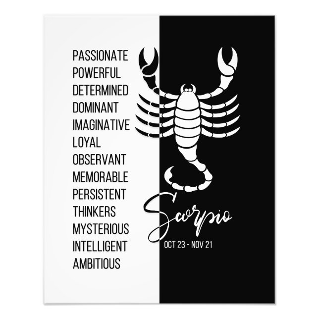 Scorpio Zodiac-Zeichen, Schwarz-Weiß-Poster Fotodruck (Vorne)