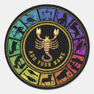 Scorpion zodiac Astrologie Horoskop Name Runder Aufkleber
