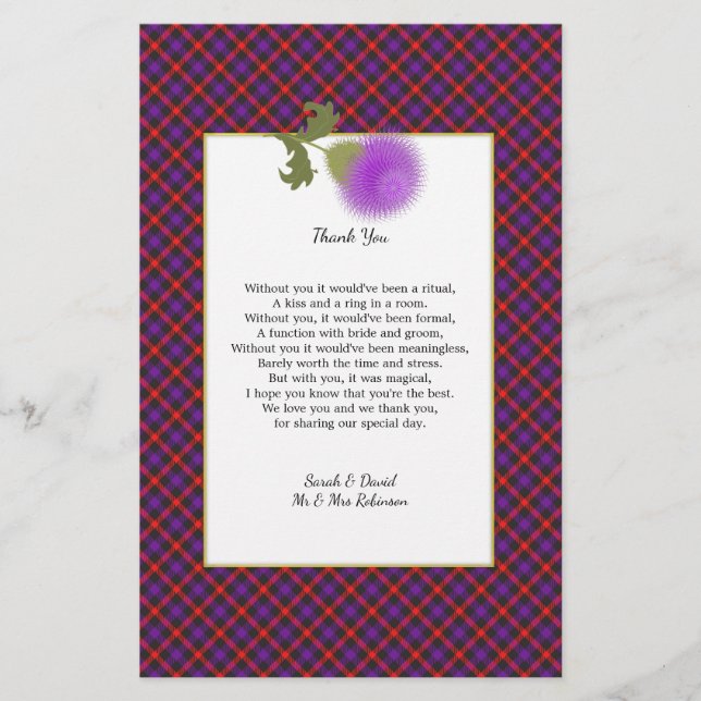 Scotch Clan Tartan Wedding Gedicht Danke Scroll Flyer (Vorne)