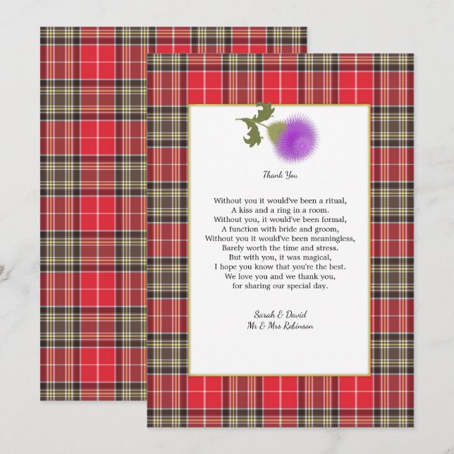 Scotch Clan Tartan Wedding Gedicht Vielen Dank Einladung (Vorne/Hinten)