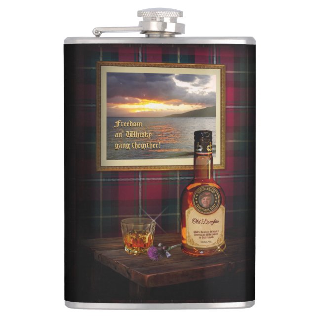 Scotch Whisky Flask mit dem Text und dem Bild Flachmann (Vorderseite)