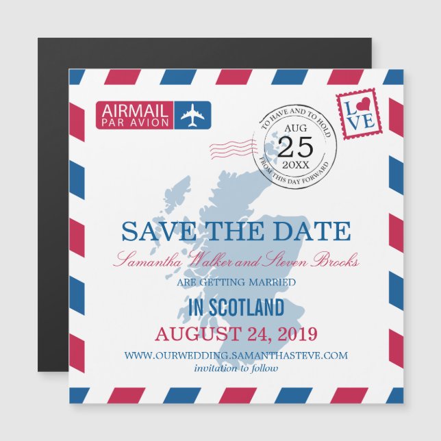 Scotland Airmail Save the Date Magneteinladung (Vorne/Hinten)