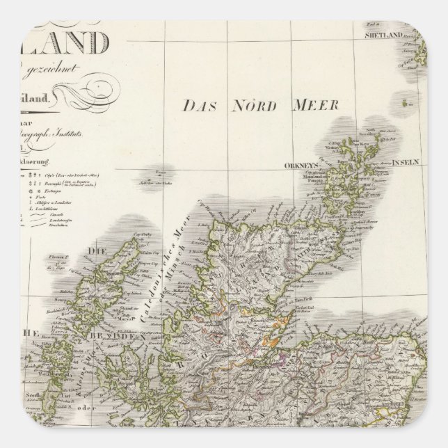 Scotland Atlas Map Quadratischer Aufkleber (Vorderseite)