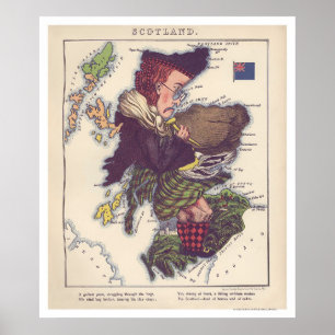 Scotland Caricature Map 1868 Poster