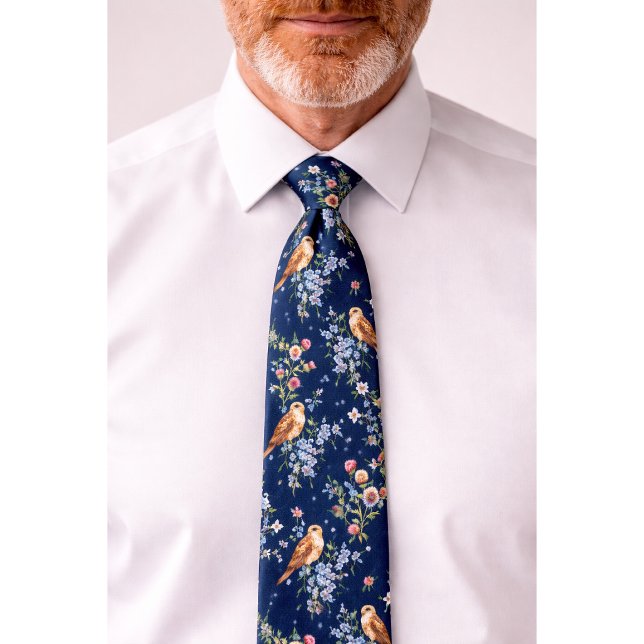 Scotland Eagle Thistle Bluebell Floral Navy Krawatte (Von Creator hochgeladen)