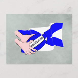 Scotland Flag Rugby Ball Supporters Cartoon Hands Postkarte