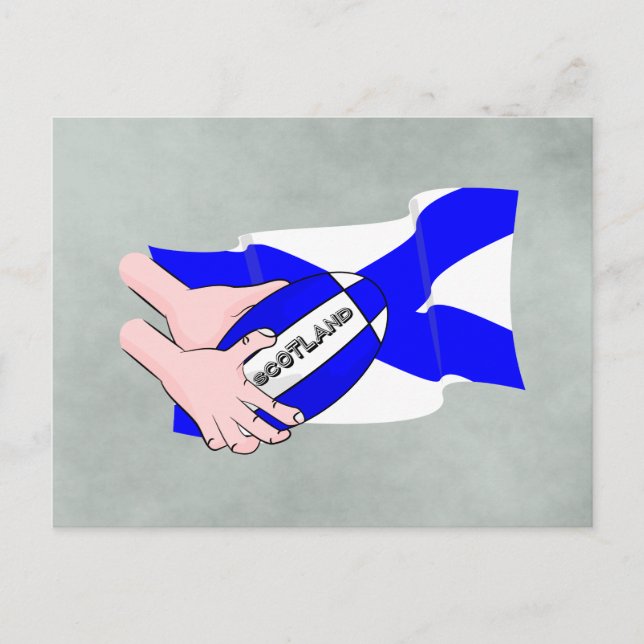 Scotland Flag Rugby Ball Supporters Cartoon Hands Postkarte (Vorderseite)