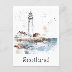 Scotland Lighthouse Coast Watercolor Travel Postkarte