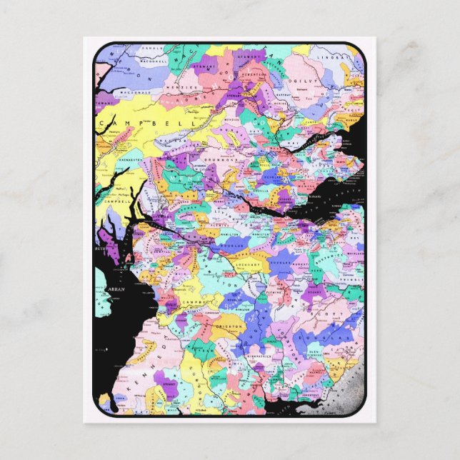 Scotland Map Scottish Clans Foto Postkarte (Vorderseite)
