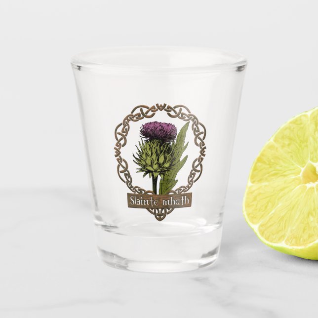 Scotland Scottish Thistle und Schotten Gaelic Toas Schnapsglas (Vorderseite)