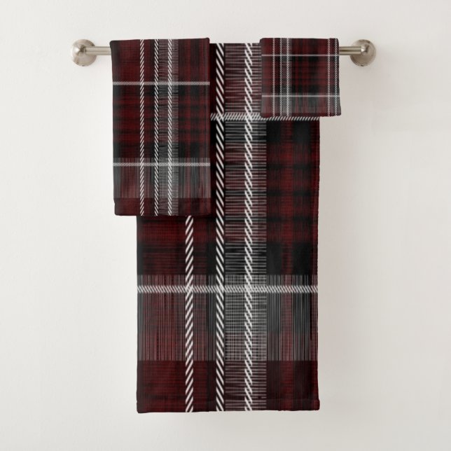 Scotland Tartan Burgundy Gray Celtic Kariert Badhandtuch Set (Insitu)