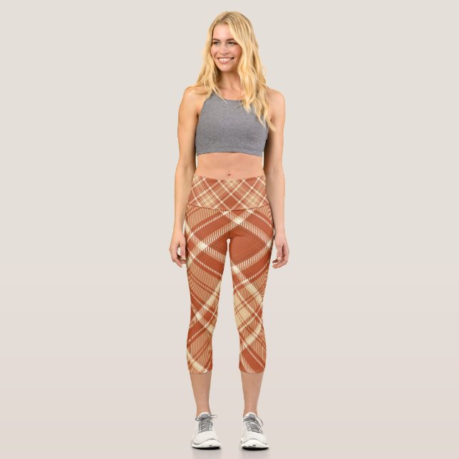 Scotland Tartan Kariert Brown White Pattern Capri Leggings (Vorderseite)