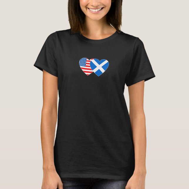 Scotland &USA Flag Twin Heart 4 Scottish Americans T-Shirt (Vorderseite)