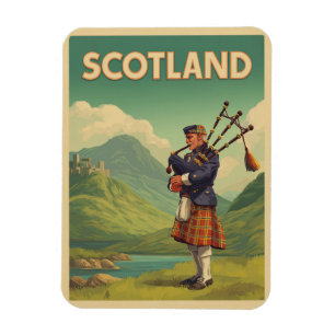 Scotland Vintage Travel - Highland Bagpiper Magnet