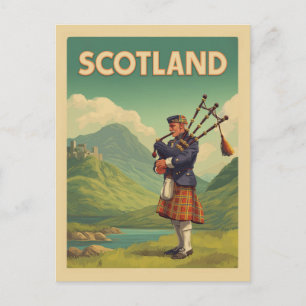 Scotland Vintage Travel - Highland Bagpiper Postkarte