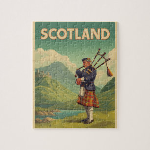 Scotland Vintage Travel - Highland Bagpiper Puzzle