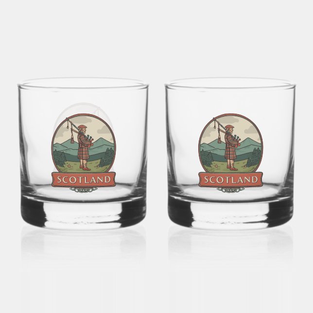 Scotland Vintage Travel - Highland Bagpiper Whiskyglas (Rückseite)