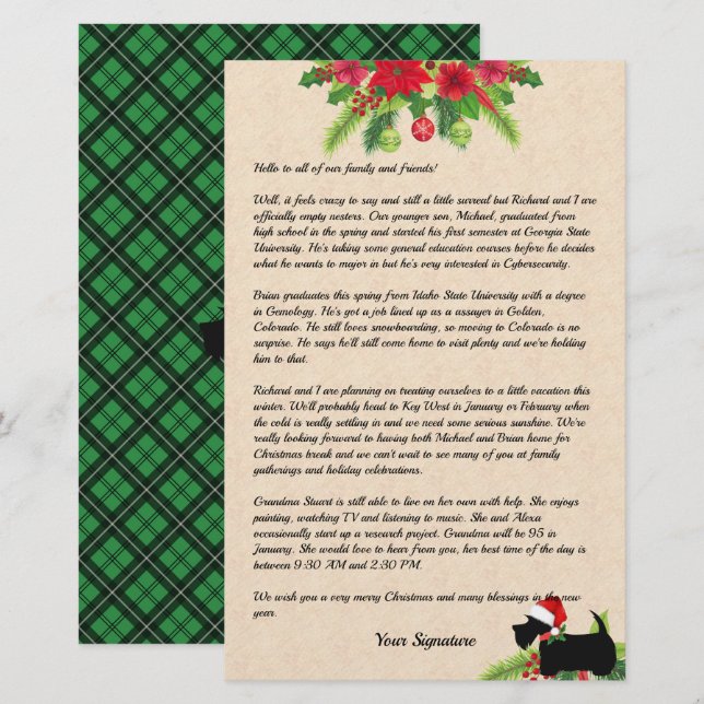Scott Christmas Kariert Family Newsletter Custom S Briefpapier (Vorne/Hinten)