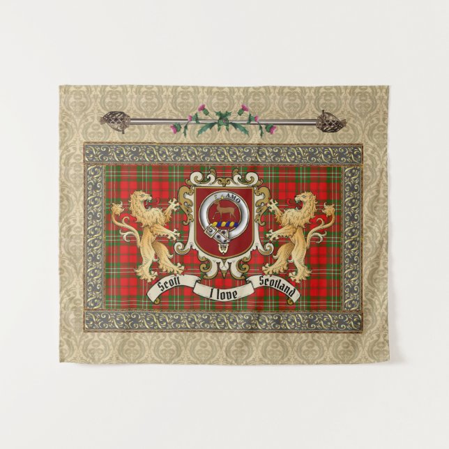 Scott Clan Abzeichen & Tartan w/Lions Tapestry Wandteppich (Vorderseite (Horizontal))