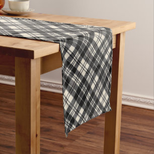 Scott Clan Black und White Modern Scottish Tartan Mittelgroßer Tischläufer