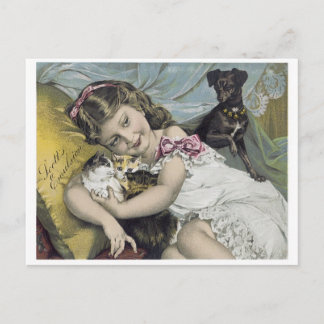 Scott Emulsion Little Girl mit Hund und Katze Postkarte