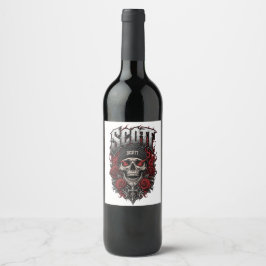 Scott Gothic Schädel personalisiertes Namensdesign Weinetikett