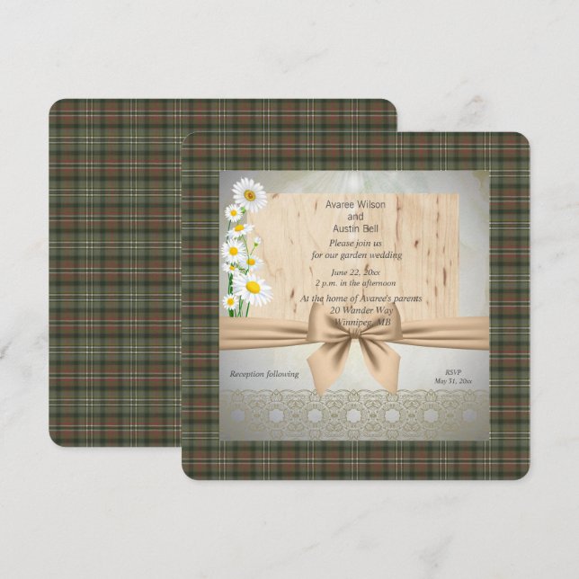 Scott Green Weathered Tartan Garden Wedding Einladung (Vorne/Hinten)