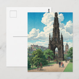 Scott Monument of Edinburgh Japanese Woodblock Pri Postkarte