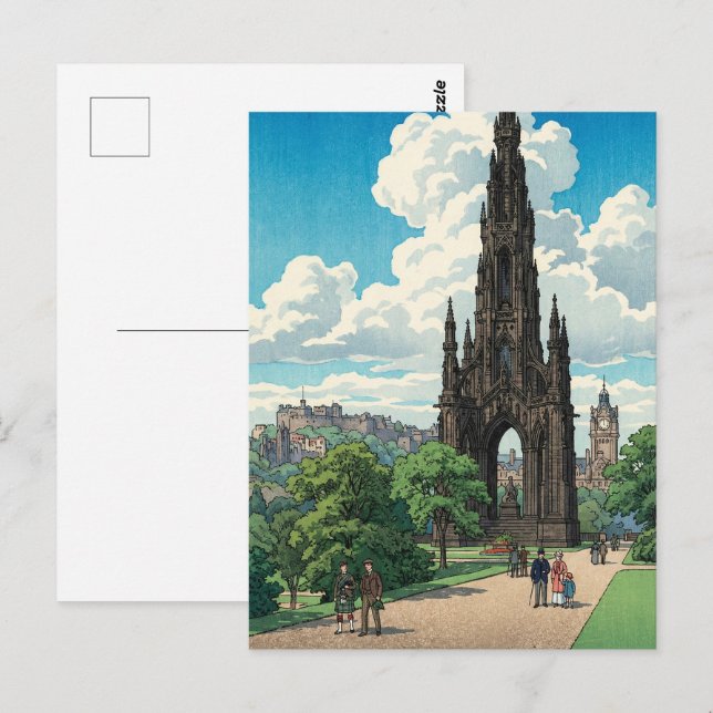 Scott Monument of Edinburgh Japanese Woodblock Pri Postkarte (Vorne/Hinten)