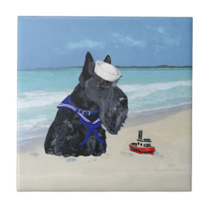 Scottie am Strand Fliese