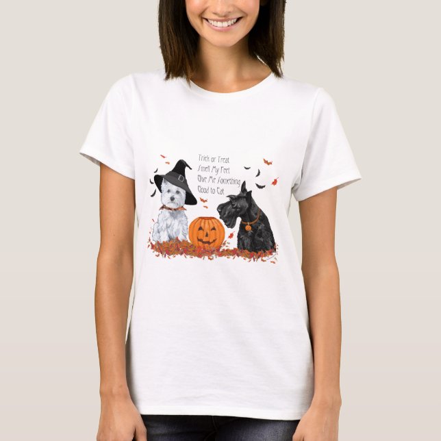 Scottie and Westie Halloween Fun T-Shirt (Vorderseite)