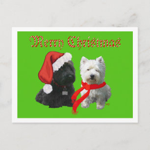Scottie and Westie Merry Christmas Feiertagspostkarte