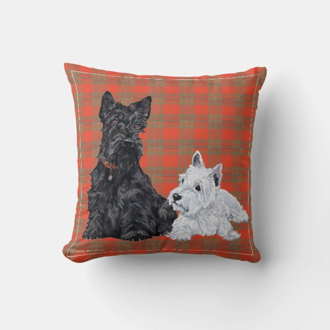 Scottie and Westie Pup - Terrier Pillow Kissen (Vorderseite)