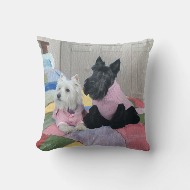 Scottie and Westie - Terrier Winter Pillow Kissen (Vorderseite)