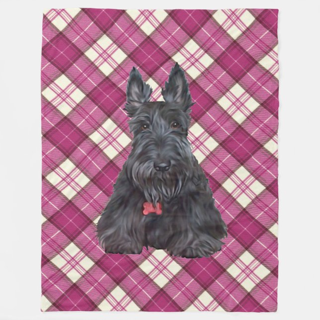 Scottie auf Tartan Fleecedecke (Vorderseite)